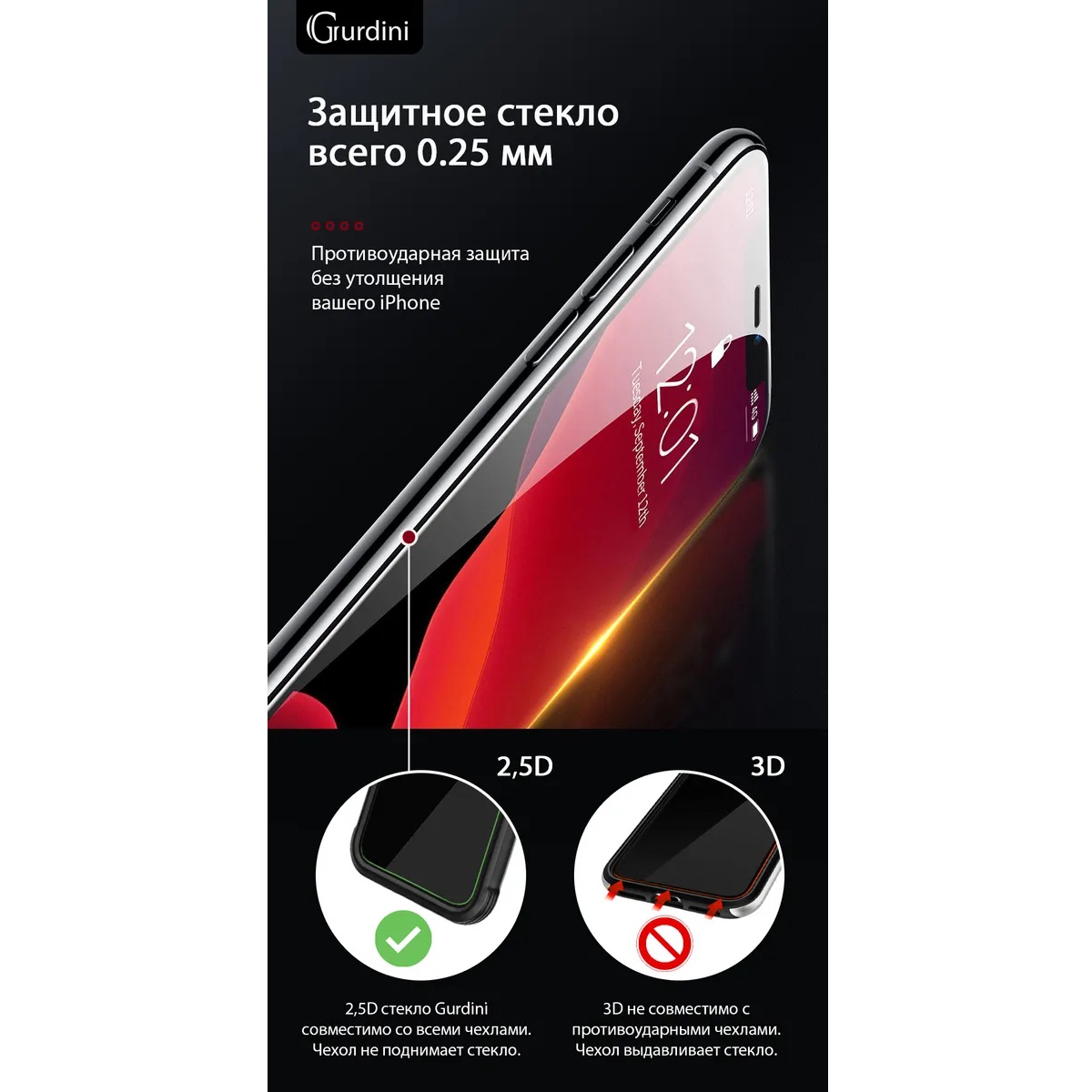 Защитное стекло Gurdini 2.5D Full Cover Glass для iPhone Xr/11