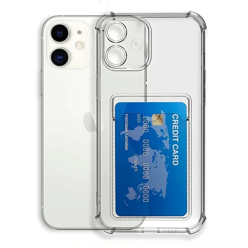 Силиконовый чехол прозрачный с держателем для карт для iPhone 12