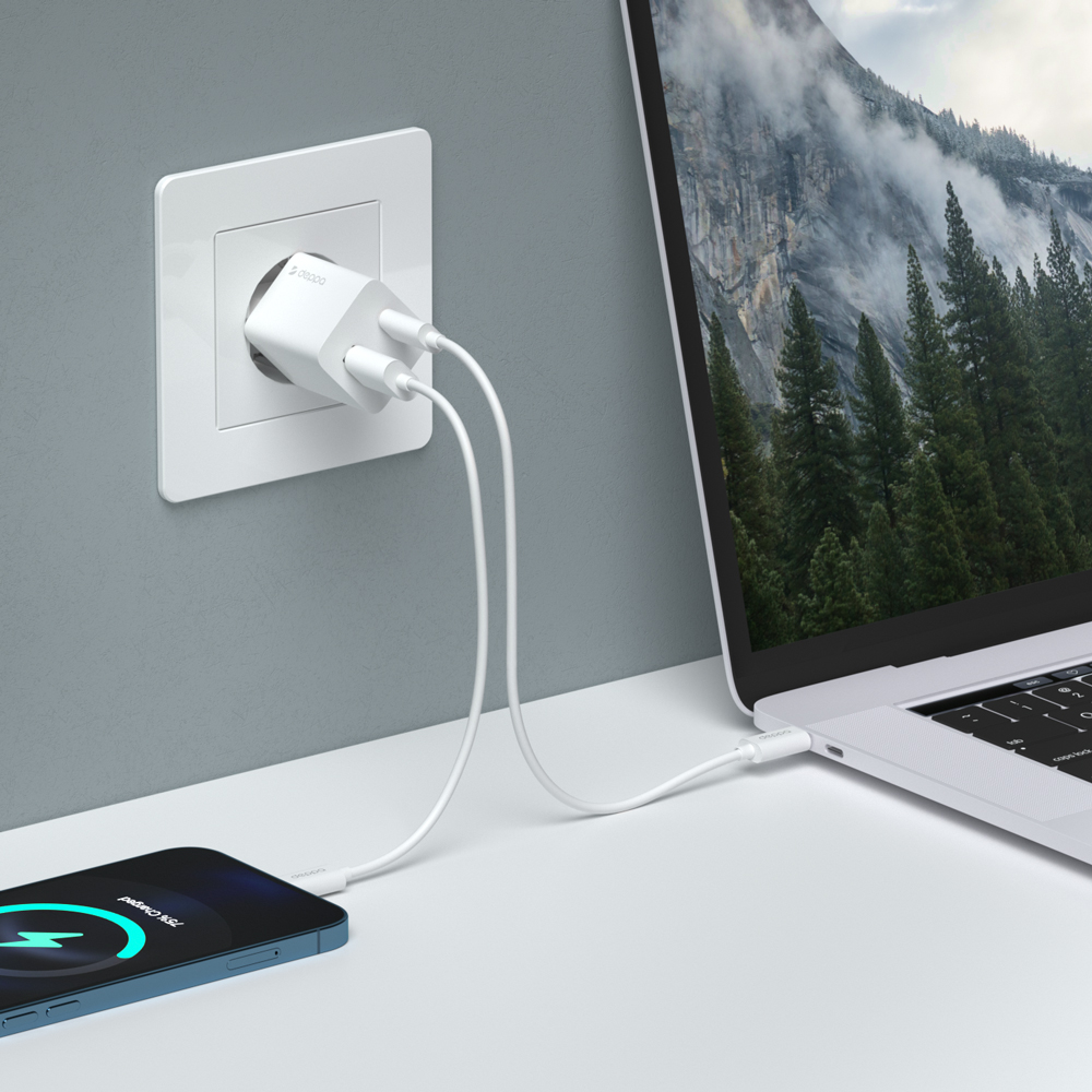 Сетевое зарядное устройство Deppa GaN Wall Charger USB + Type-C Power Delivery+QC 3.0 20Вт (11410) White